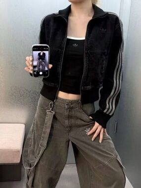 Adidas Firebird Track Top Denim with Silver Three-Stripes